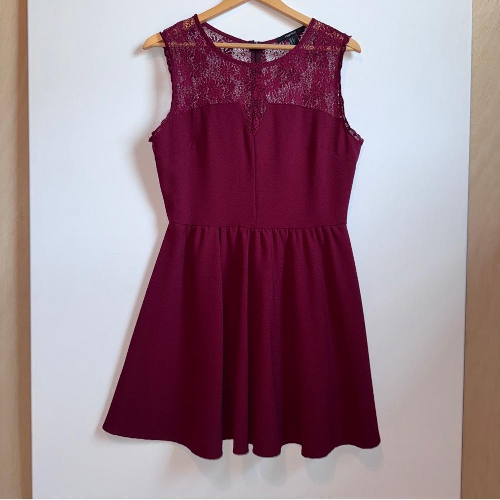 Forever 21 Sleeveless Burgundy Lace Dress A-Line Skater Size Large Whimsigoth